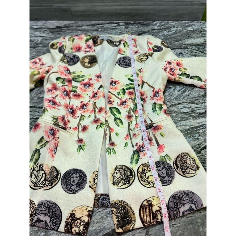 PET WOMAN Cream Floral Coin-Print Tailored Blazer M - Picture 4 of 8